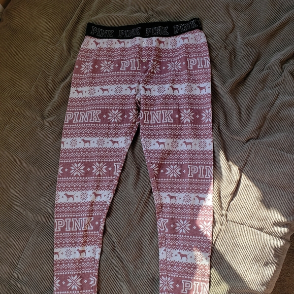 VS PINK Thermal Leggings in Pink and White - Picture 2 of 4
